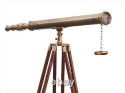 Télescope en laiton ancien avec trépied réglable support d'objet de collection nautique