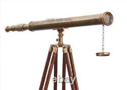 Télescope en laiton antique avec trépied réglable Support collectible de collection maritime