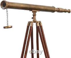 Télescope en laiton antique avec trépied réglable Support collectible de collection maritime