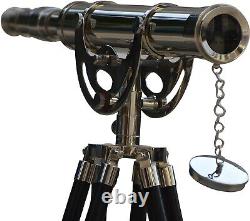 Télescope en laiton antique poli avec trépied en bois, monoculaire à barillet unique