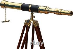 Télescope trépied en laiton antique poli à barillet unique, réglable pour la navigation maritime