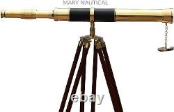 Télescope trépied en laiton antique poli à barillet unique, réglable pour la navigation maritime