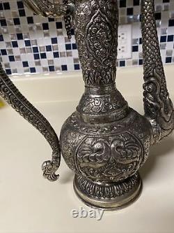 Vieille Artisanat Indien Antique Argent Poli Brass King Surahi Jug Aftaba