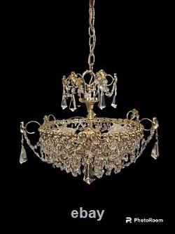 lustre Schonbek des années 1960, style Hollywood Regency en cristal et laiton poli