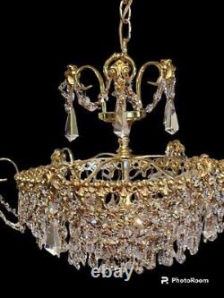 lustre Schonbek des années 1960, style Hollywood Regency en cristal et laiton poli