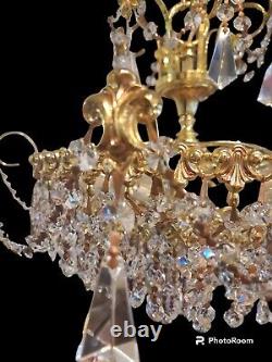 lustre Schonbek des années 1960, style Hollywood Regency en cristal et laiton poli