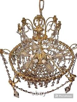 lustre Schonbek des années 1960, style Hollywood Regency en cristal et laiton poli