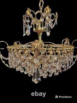 lustre Schonbek des années 1960, style Hollywood Regency en cristal et laiton poli